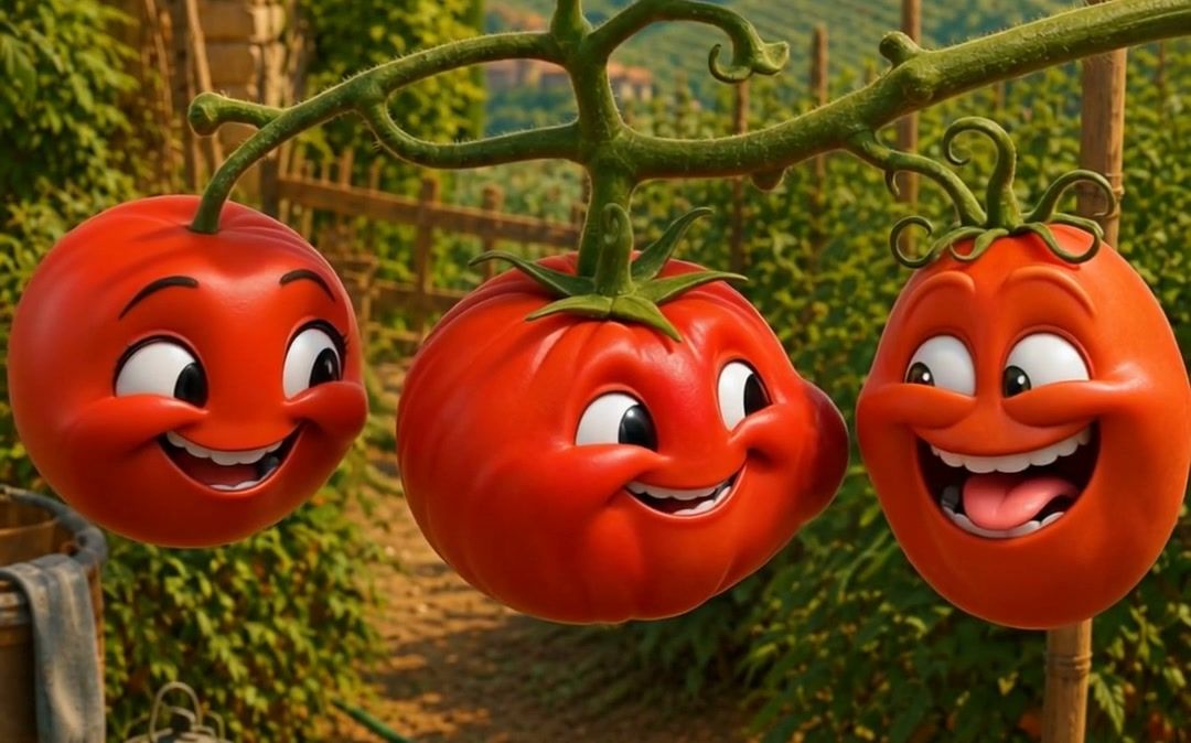 The opening shot of Second Season: three tomatoes on the vine
