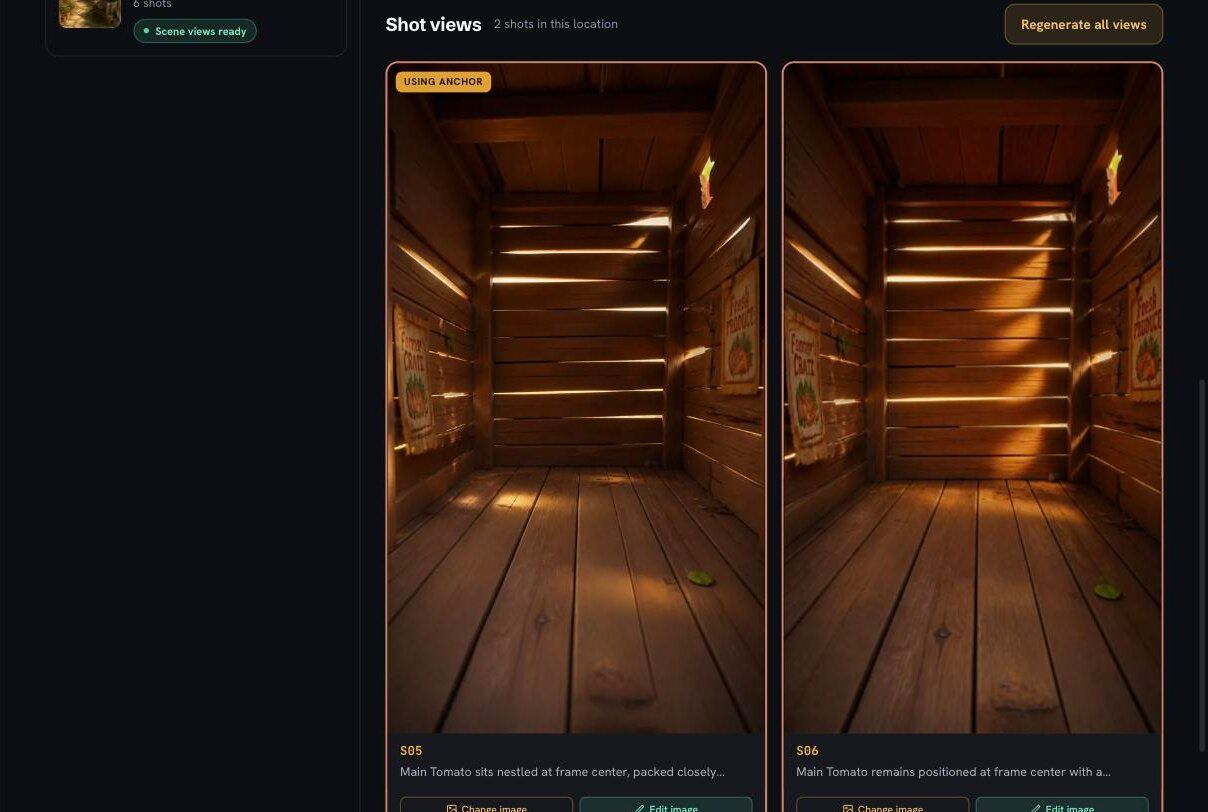 The scene views screen